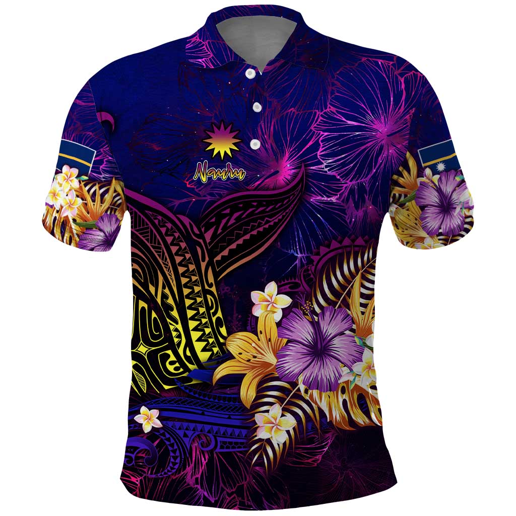 Nauru Polo Shirt Whale Hibiscus Polynesian