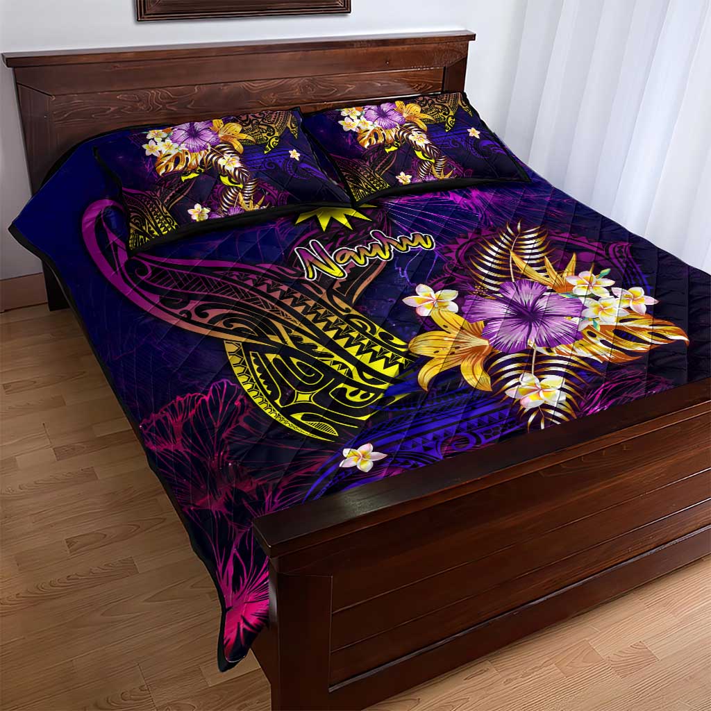 Nauru Quilt Bed Set Whale Hibiscus Polynesian