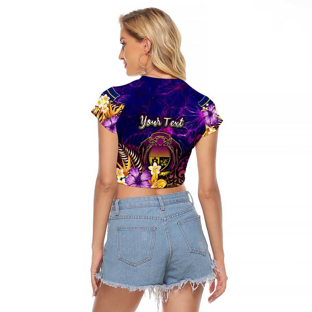 Nauru Raglan Cropped T Shirt Whale Hibiscus Polynesian