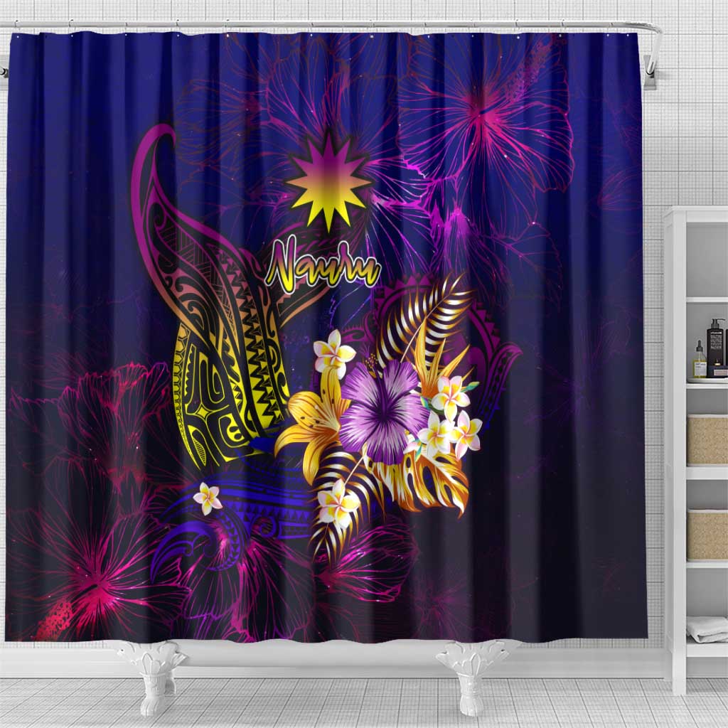 Nauru Shower Curtain Whale Hibiscus Polynesian