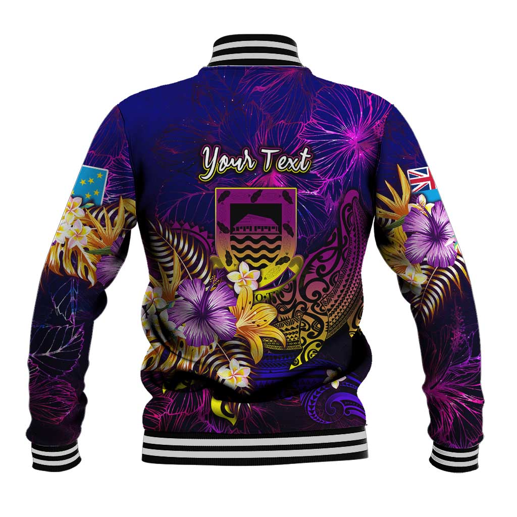 Tuvalu Baseball Jacket Whale Hibiscus Polynesian