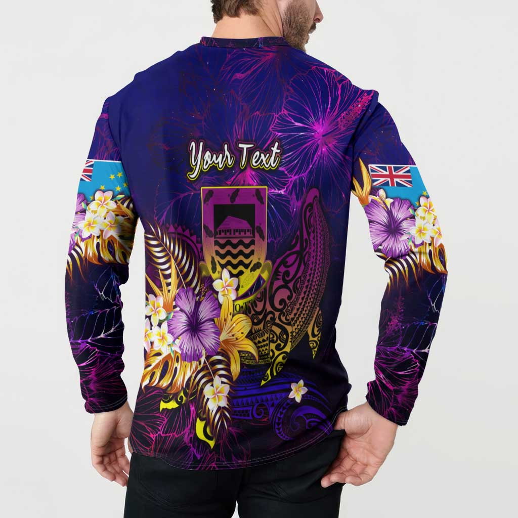 Tuvalu Button Sweatshirt Whale Hibiscus Polynesian