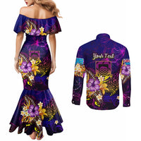 Tuvalu Couples Matching Mermaid Dress and Long Sleeve Button Shirt Whale Hibiscus Polynesian