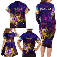 Tuvalu Family Matching Long Sleeve Bodycon Dress and Hawaiian Shirt Whale Hibiscus Polynesian