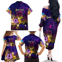 Tuvalu Family Matching Off The Shoulder Long Sleeve Dress and Hawaiian Shirt Whale Hibiscus Polynesian