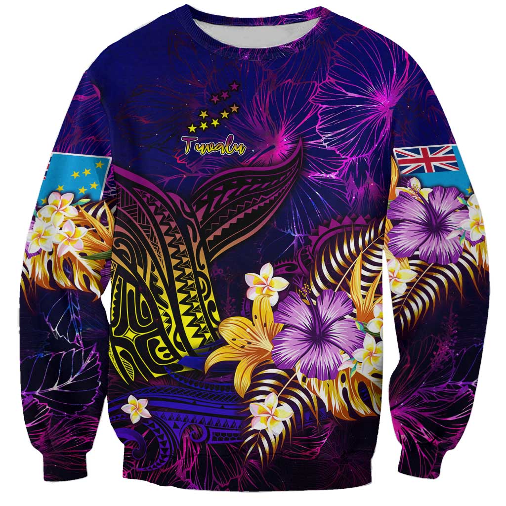 Tuvalu Sweatshirt Whale Hibiscus Polynesian