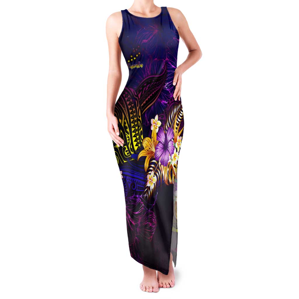 Tuvalu Tank Maxi Dress Whale Hibiscus Polynesian