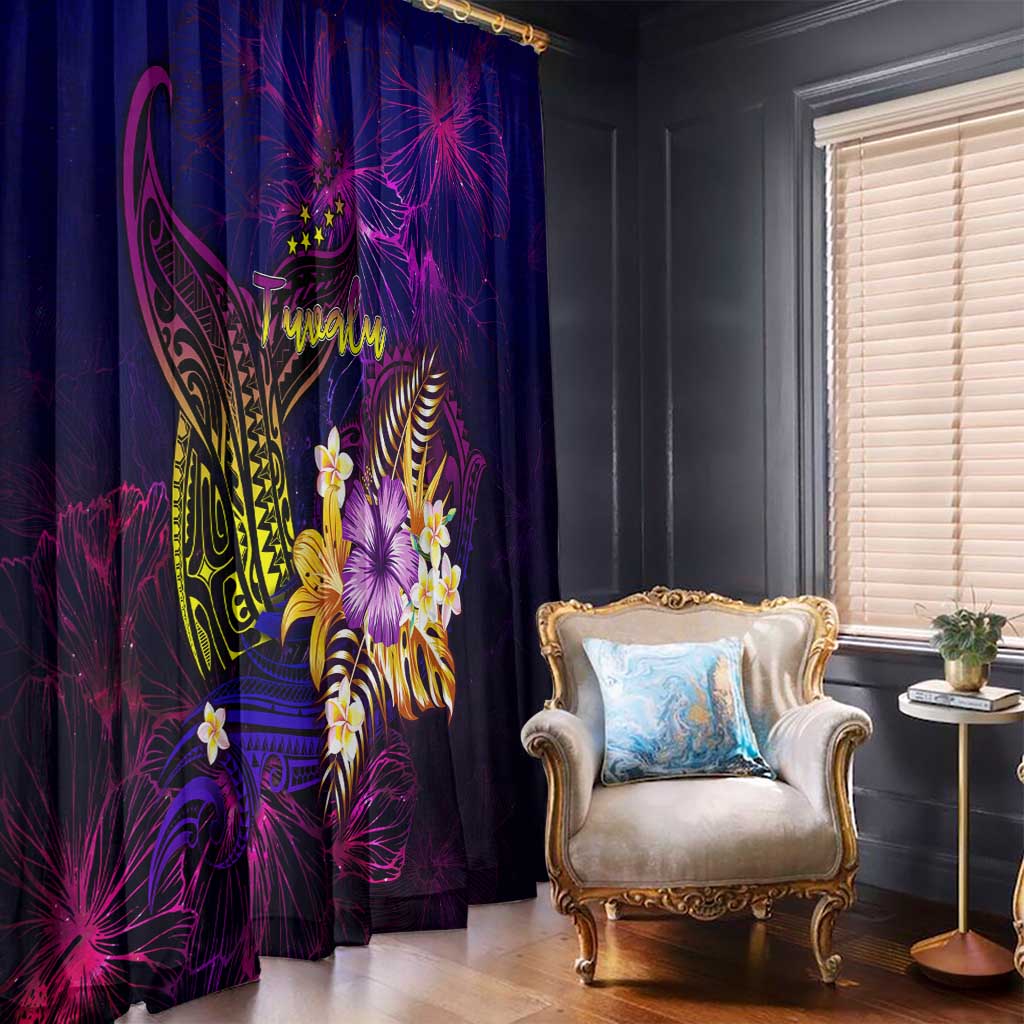 Tuvalu Window Curtain Whale Hibiscus Polynesian