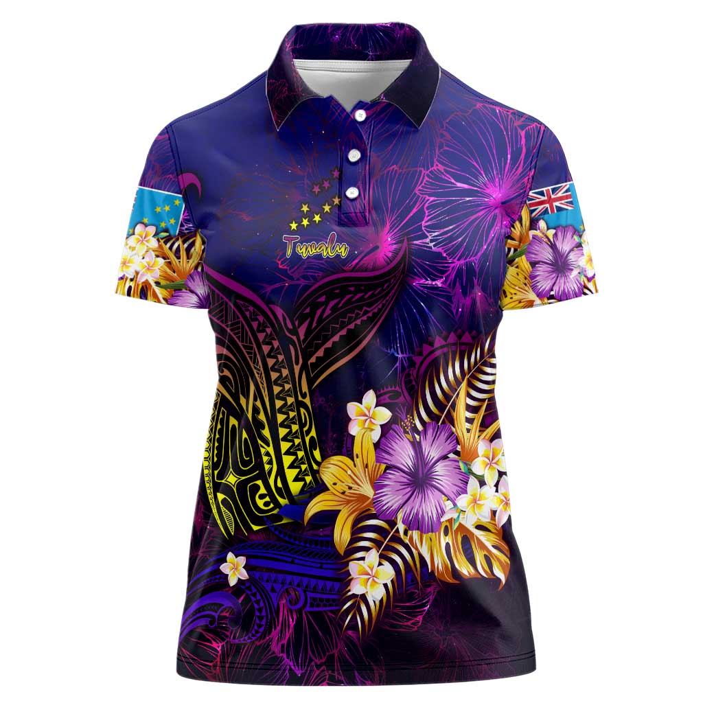 Tuvalu Women Polo Shirt Whale Hibiscus Polynesian
