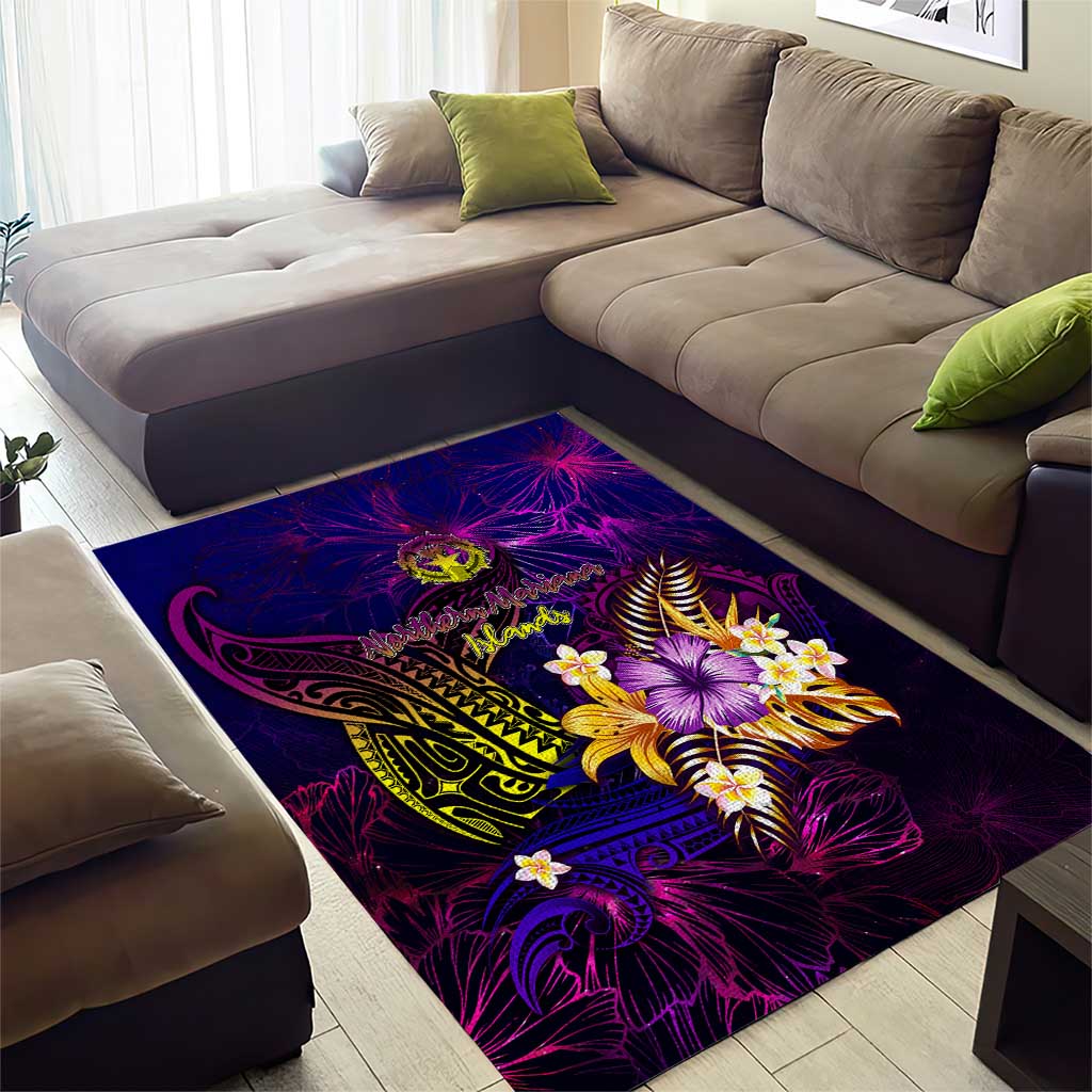 Northern Mariana Islands Area Rug Whale Hibiscus Polynesian