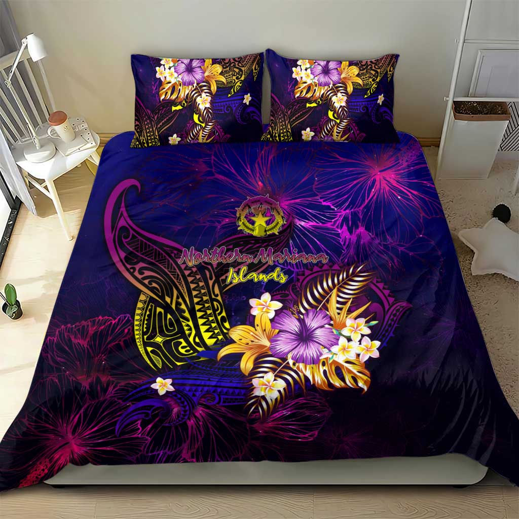 Northern Mariana Islands Bedding Set Whale Hibiscus Polynesian