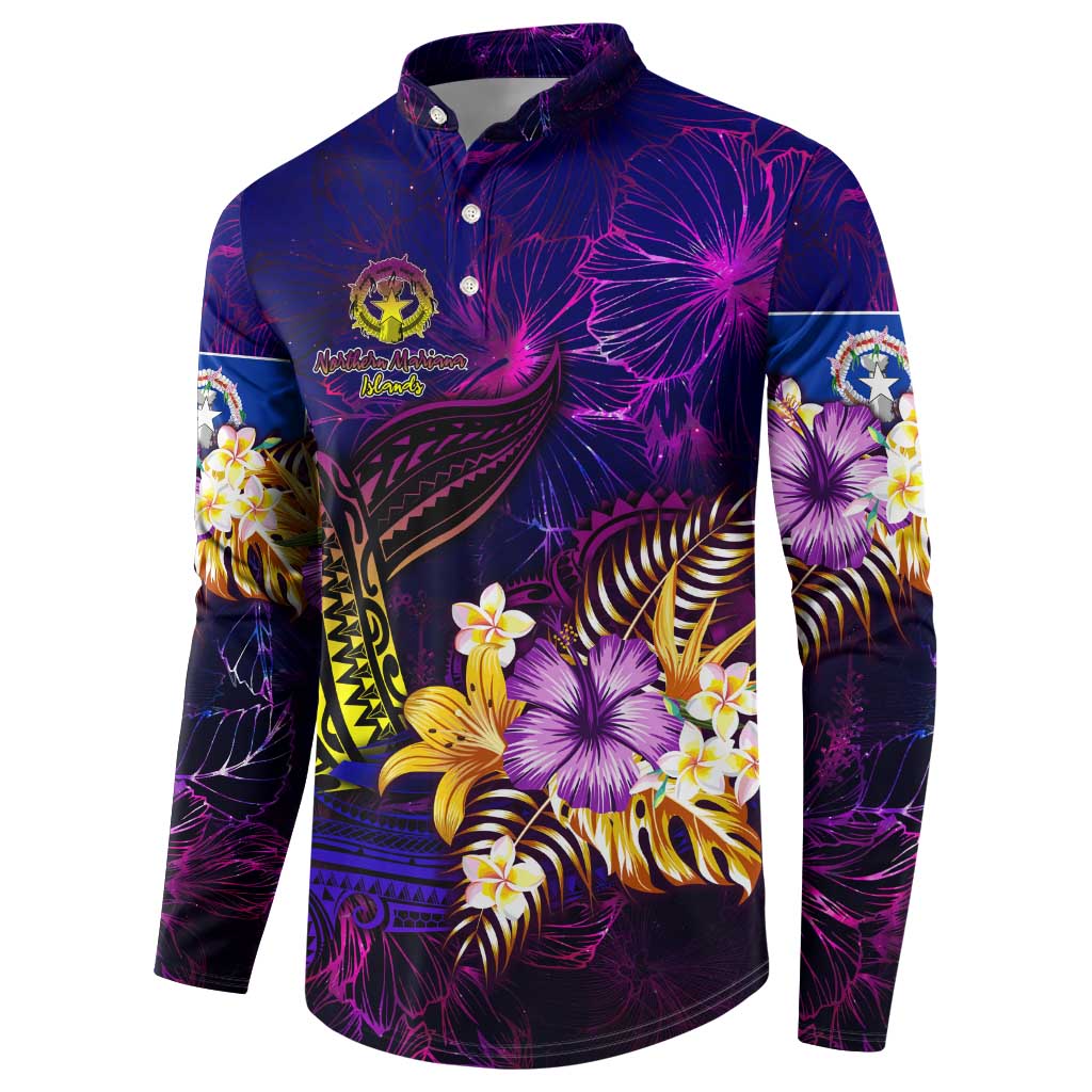 Northern Mariana Islands Button Sweatshirt Whale Hibiscus Polynesian