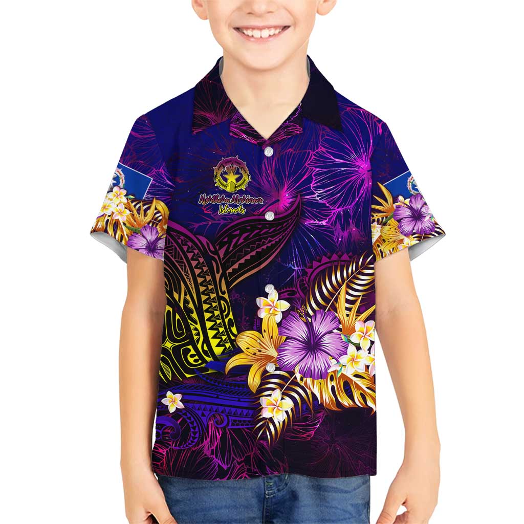 Northern Mariana Islands Family Matching Long Sleeve Bodycon Dress and Hawaiian Shirt Whale Hibiscus Polynesian DT02 Son's Shirt Purple - Polynesian Pride