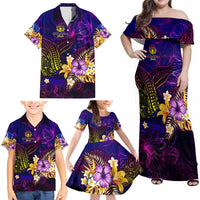 Northern Mariana Islands Family Matching Off Shoulder Maxi Dress and Hawaiian Shirt Whale Hibiscus Polynesian