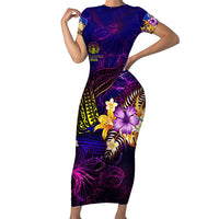 Northern Mariana Islands Family Matching Short Sleeve Bodycon Dress and Hawaiian Shirt Whale Hibiscus Polynesian DT02 Mom's Dress Purple - Polynesian Pride