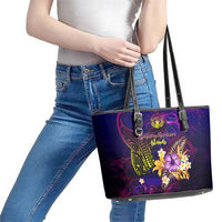Northern Mariana Islands Leather Tote Bag Whale Hibiscus Polynesian