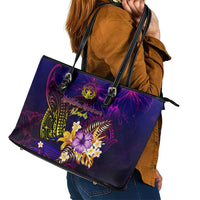 Northern Mariana Islands Leather Tote Bag Whale Hibiscus Polynesian