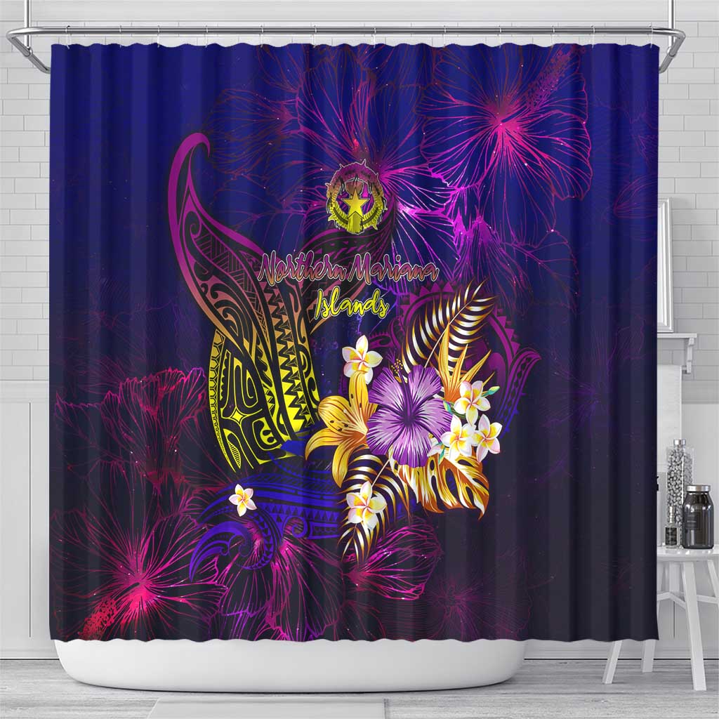 Northern Mariana Islands Shower Curtain Whale Hibiscus Polynesian