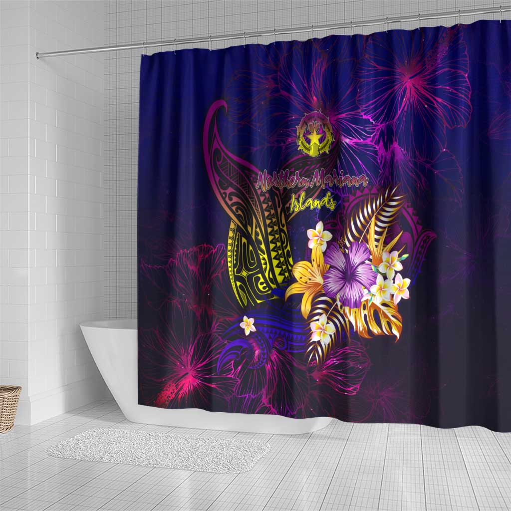 Northern Mariana Islands Shower Curtain Whale Hibiscus Polynesian