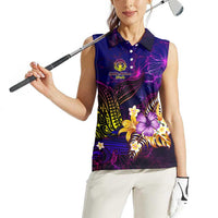 Northern Mariana Islands Women Sleeveless Polo Shirt Whale Hibiscus Polynesian