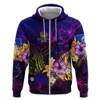 Northern Mariana Islands Zip Hoodie Whale Hibiscus Polynesian