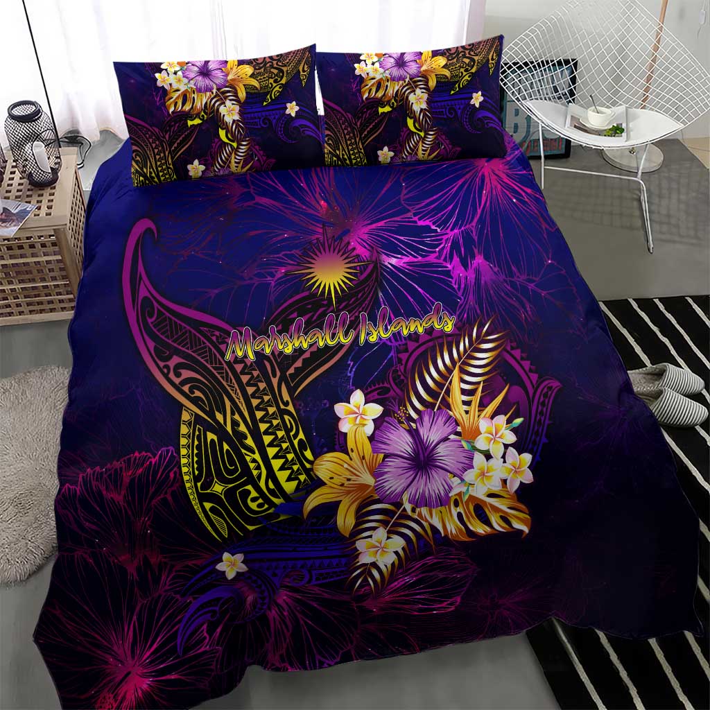 Marshall Islands Bedding Set Whale Hibiscus Polynesian