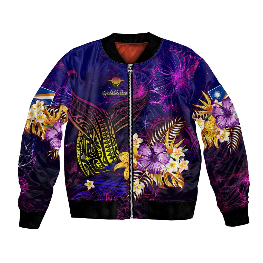 Marshall Islands Bomber Jacket Whale Hibiscus Polynesian