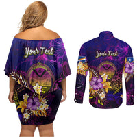 Marshall Islands Couples Matching Off Shoulder Short Dress and Long Sleeve Button Shirt Whale Hibiscus Polynesian