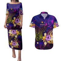 Marshall Islands Couples Matching Puletasi and Hawaiian Shirt Whale Hibiscus Polynesian