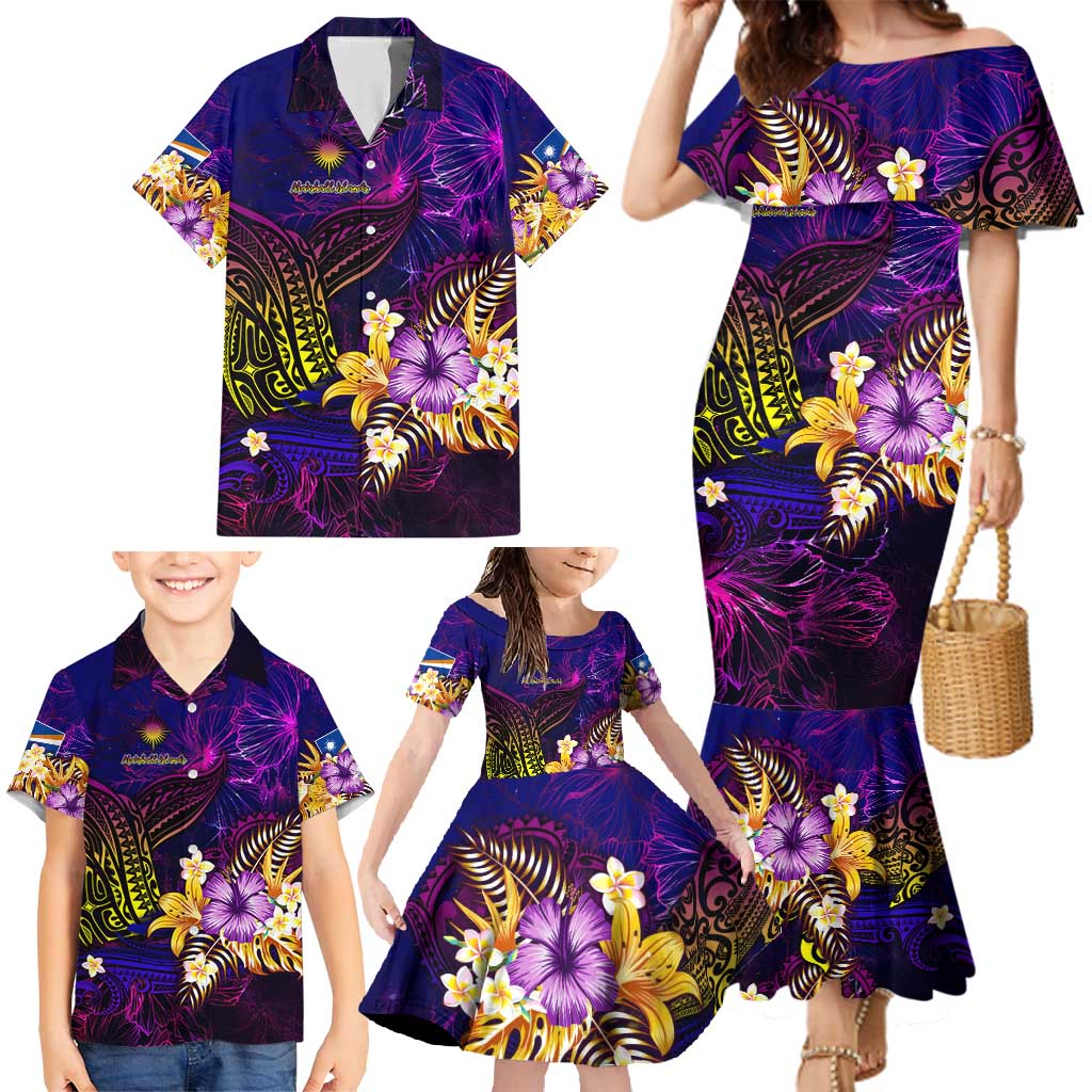 Marshall Islands Family Matching Mermaid Dress and Hawaiian Shirt Whale Hibiscus Polynesian