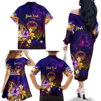 Marshall Islands Family Matching Off The Shoulder Long Sleeve Dress and Hawaiian Shirt Whale Hibiscus Polynesian