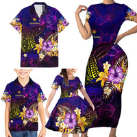 Marshall Islands Family Matching Short Sleeve Bodycon Dress and Hawaiian Shirt Whale Hibiscus Polynesian