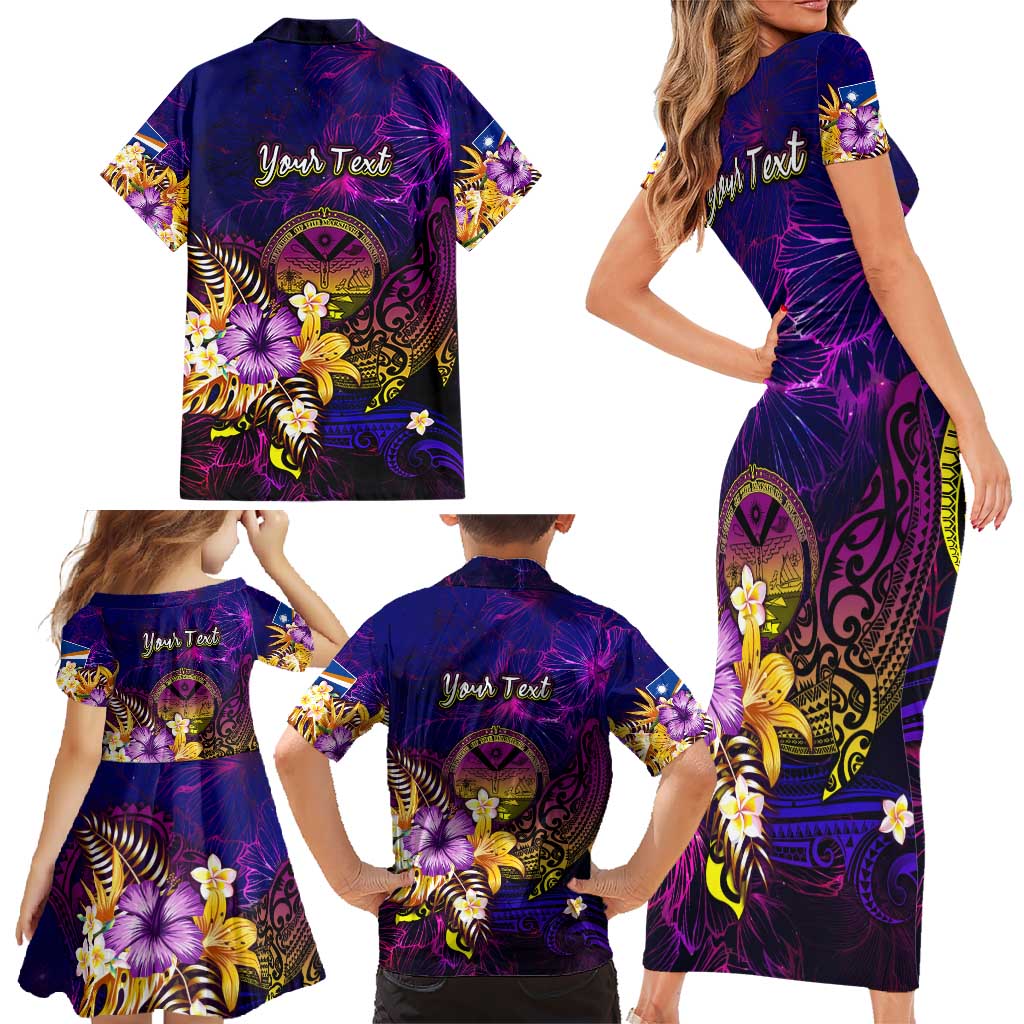 Marshall Islands Family Matching Short Sleeve Bodycon Dress and Hawaiian Shirt Whale Hibiscus Polynesian