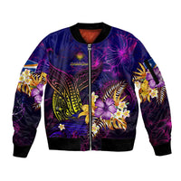 Marshall Islands Sleeve Zip Bomber Jacket Whale Hibiscus Polynesian