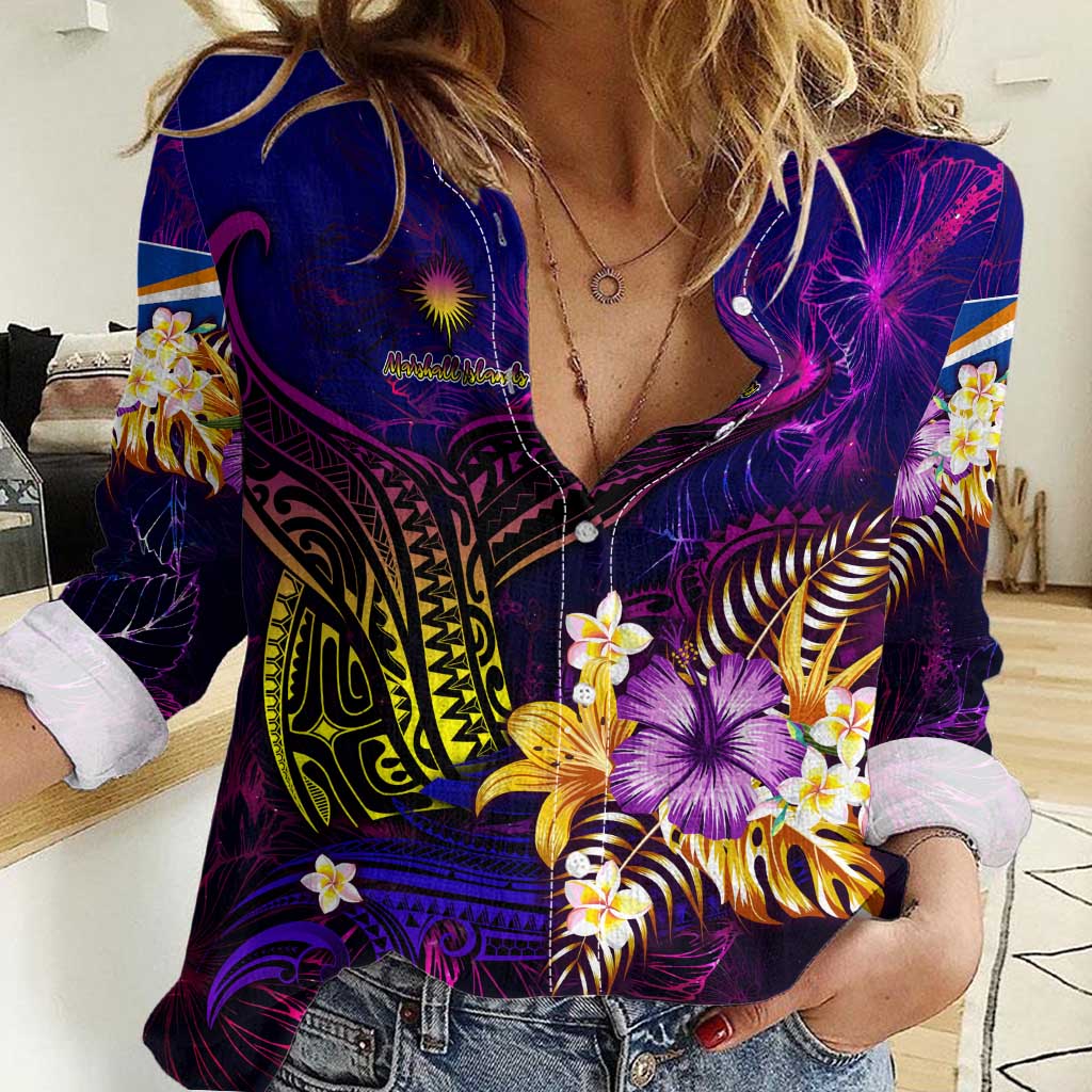 Marshall Islands Women Casual Shirt Whale Hibiscus Polynesian
