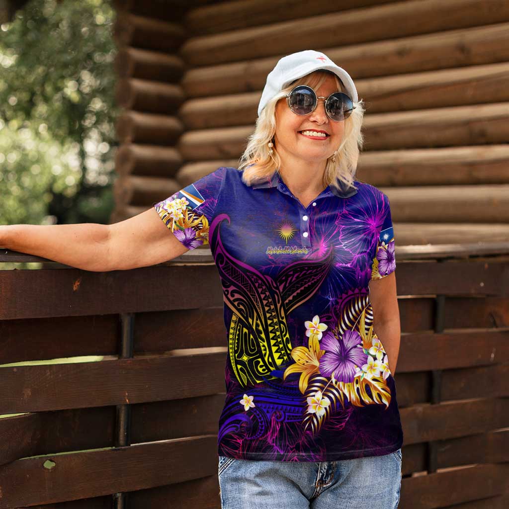 Marshall Islands Women Polo Shirt Whale Hibiscus Polynesian