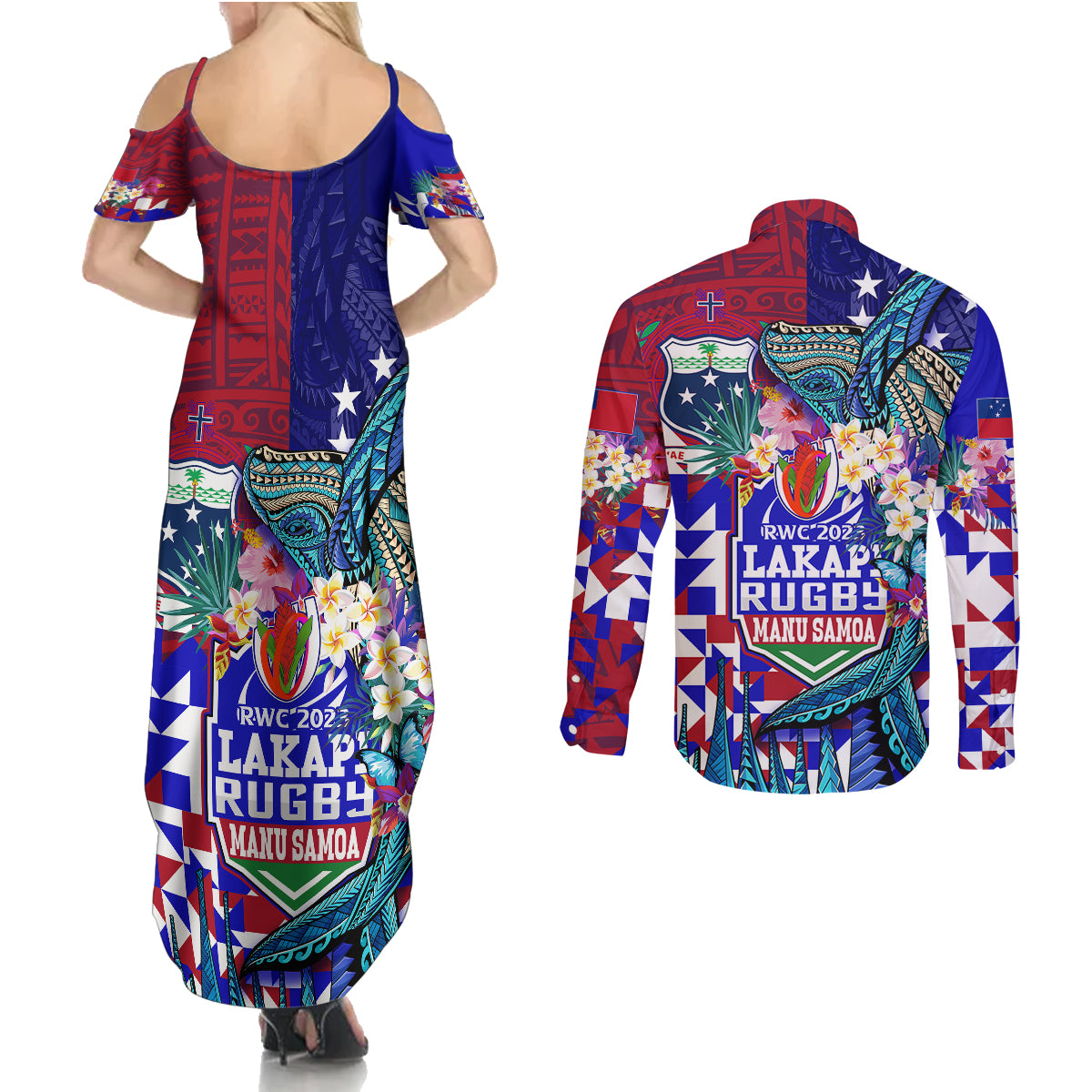 manu-samoa-rugby-2023-couples-matching-summer-maxi-dress-and-long-sleeve-button-shirts-humpback-whale-hexagon-tribal-tropical-style
