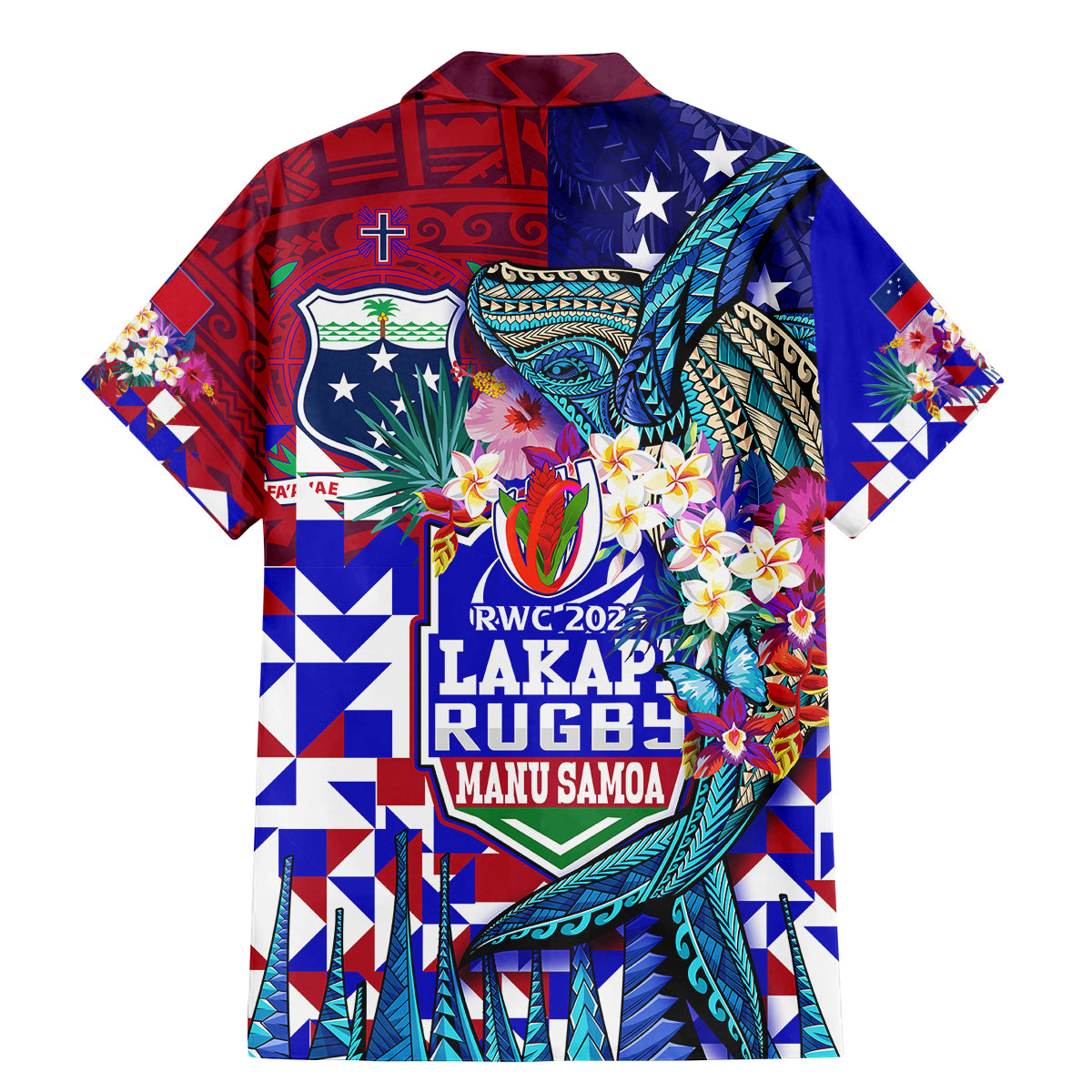 manu-samoa-rugby-2023-family-matching-mermaid-dress-and-hawaiian-shirt-humpback-whale-hexagon-tribal-tropical-style