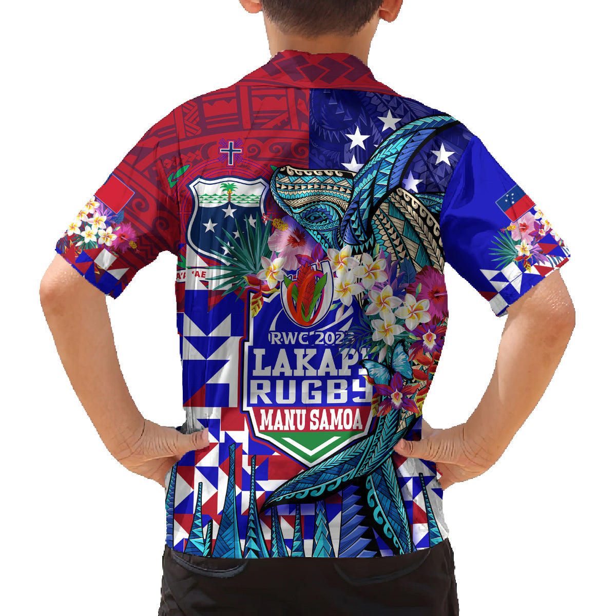 manu-samoa-rugby-2023-family-matching-tank-maxi-dress-and-hawaiian-shirt-humpback-whale-hexagon-tribal-tropical-style