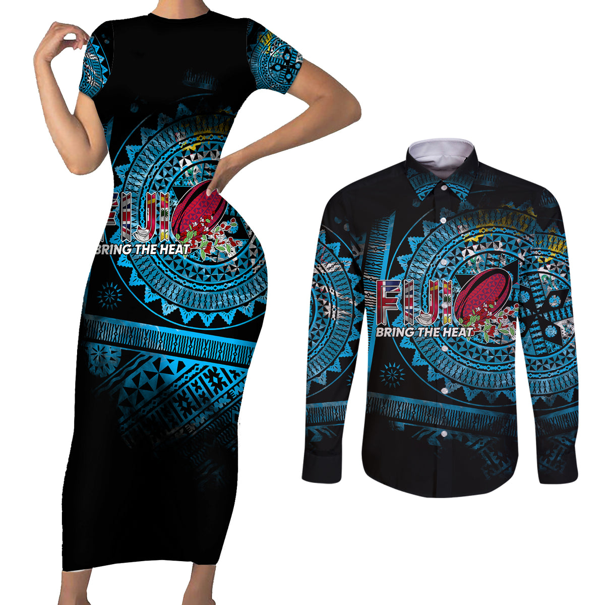fiji-rugby-couples-matching-short-sleeve-bodycon-dress-and-long-sleeve-button-shirts-bring-the-heat