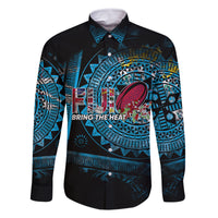 Fiji Rugby Family Matching Off Shoulder Maxi Dress and Hawaiian Shirt Bring The Heat DT02 Dad's Shirt - Long Sleeve Blue - Polynesian Pride