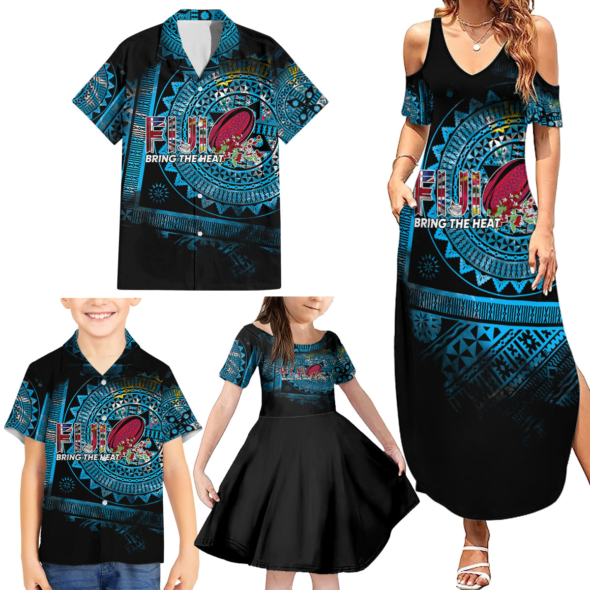 Fiji Rugby Family Matching Summer Maxi Dress and Hawaiian Shirt Bring The Heat DT02 - Polynesian Pride