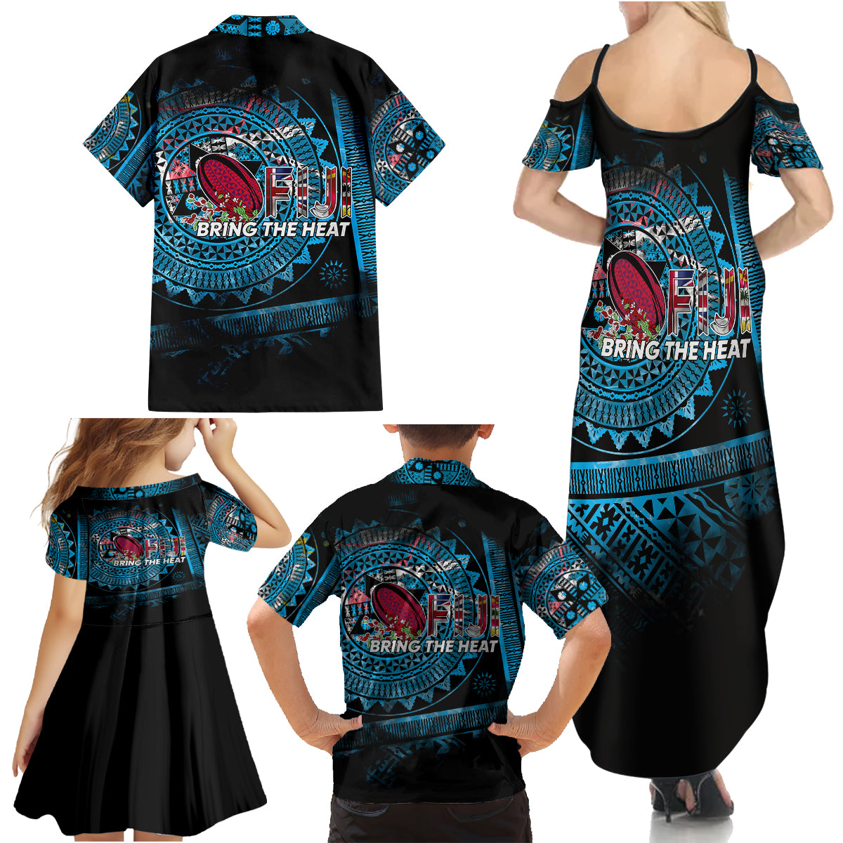 Fiji Rugby Family Matching Summer Maxi Dress and Hawaiian Shirt Bring The Heat DT02 - Polynesian Pride