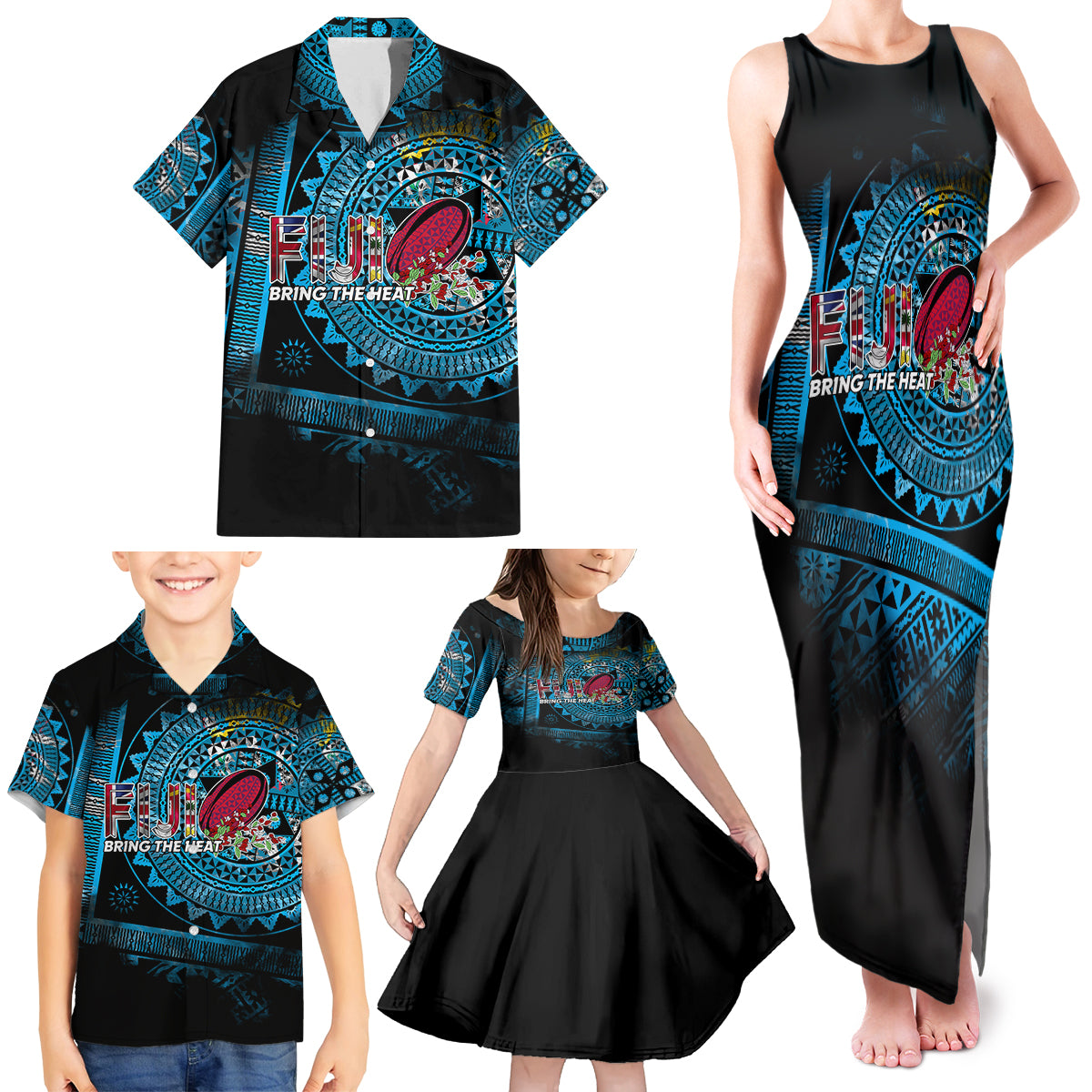 Fiji Rugby Family Matching Tank Maxi Dress and Hawaiian Shirt Bring The Heat DT02 - Polynesian Pride