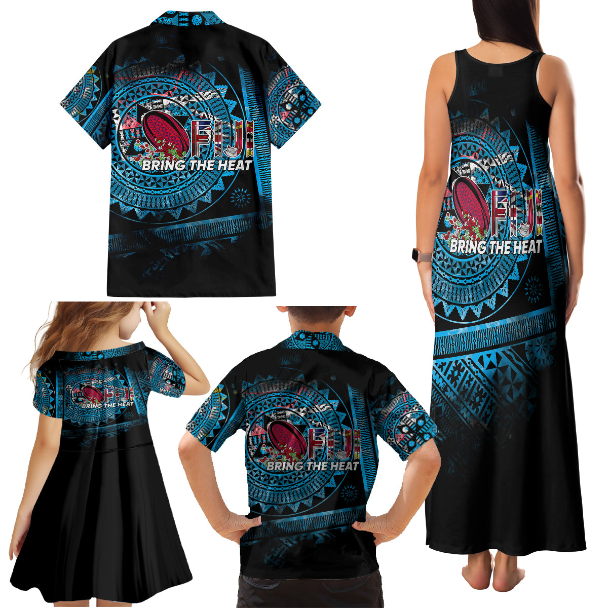 Fiji Rugby Family Matching Tank Maxi Dress and Hawaiian Shirt Bring The Heat DT02 - Polynesian Pride