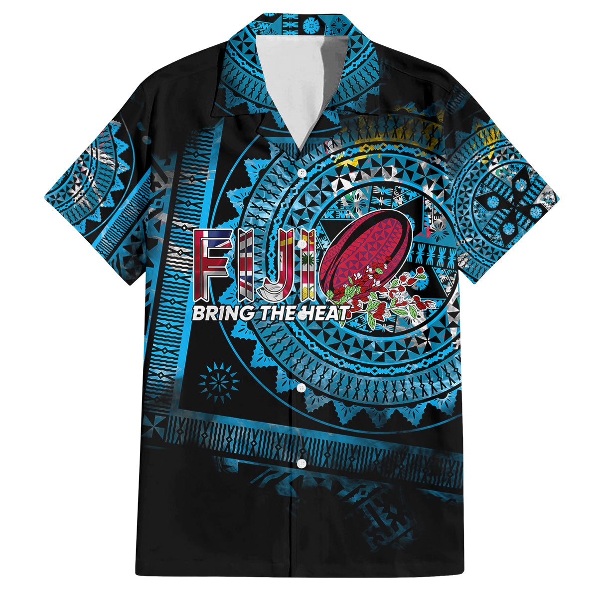 Fiji Rugby Family Matching Tank Maxi Dress and Hawaiian Shirt Bring The Heat DT02 Dad's Shirt - Short Sleeve Blue - Polynesian Pride