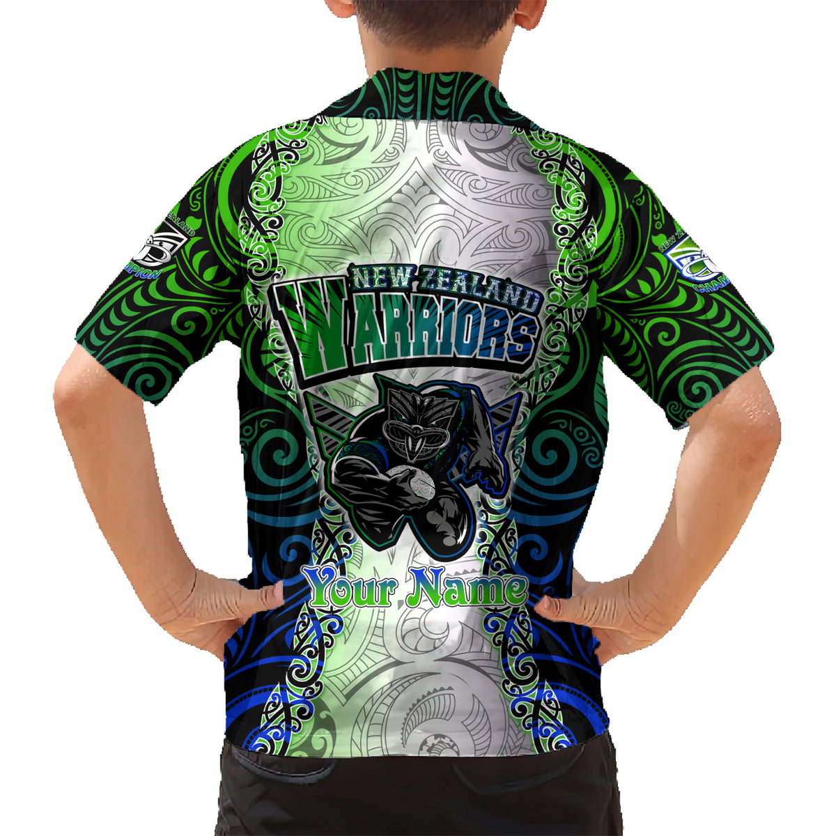 Personalised New Zealand Warriors Kid Hawaiian Shirt Maori Silver Fern Green DT02 - Polynesian Pride