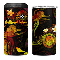 Wallis and Futuna 4 in 1 Can Cooler Tumbler Octopus Plumeria Polynesian Tattoo