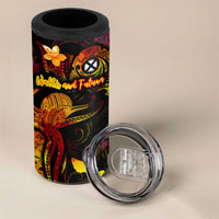 Wallis and Futuna 4 in 1 Can Cooler Tumbler Octopus Plumeria Polynesian Tattoo