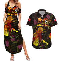 Wallis and Futuna Couples Matching Summer Maxi Dress and Hawaiian Shirt Octopus Plumeria Polynesian Tattoo